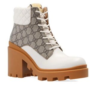 Gucci Women's Lace-Up White and Brown Boots